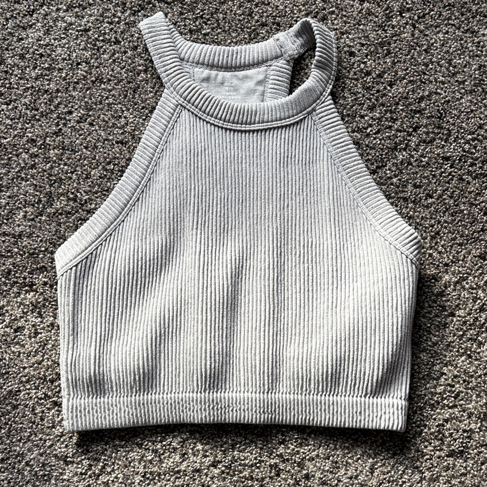 Aerie Light Gray Ribbed Crop Top